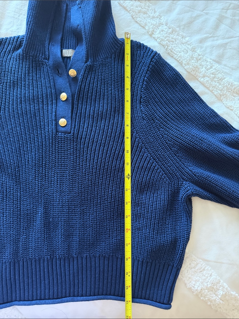 J. Crew Navy Ribbed Button-Front Cotton Turtleneck Sweater - Picture 6 of 8